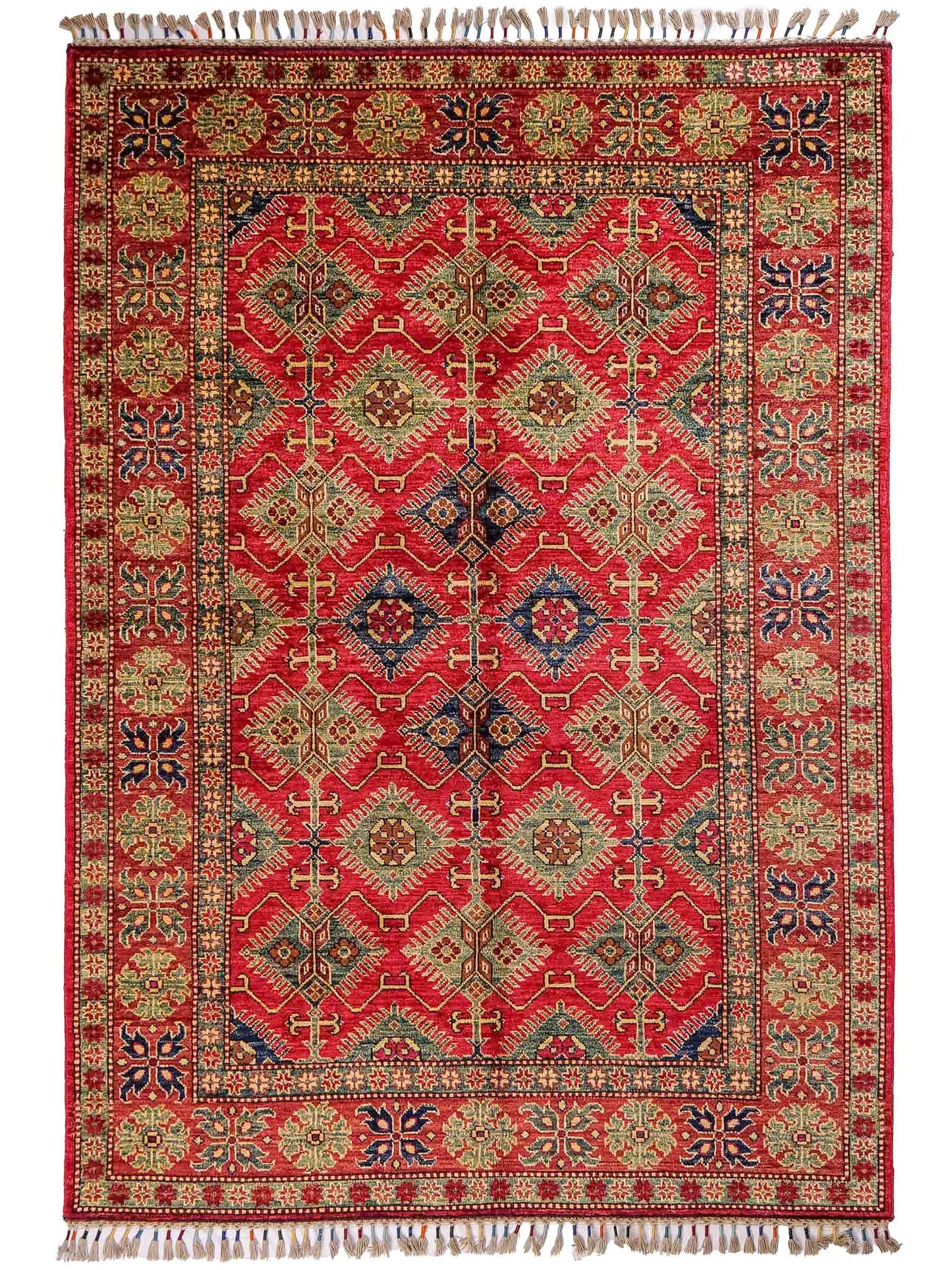 Handgeknüpfter, afghanischer Ziegler Orientteppich aus Wolle von Khademi. Größe: 204 x 154 cm. Farbe: Rot. Verkauf durch JUPITER Intl.