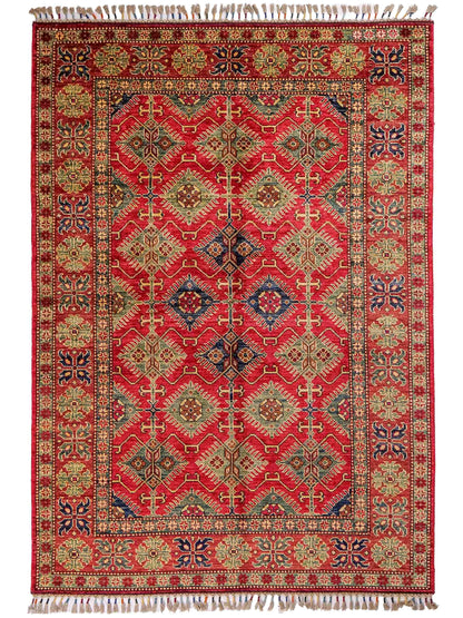 Handgeknüpfter, afghanischer Ziegler Orientteppich aus Wolle von Khademi. Größe: 204 x 154 cm. Farbe: Rot. Verkauf durch JUPITER Intl.