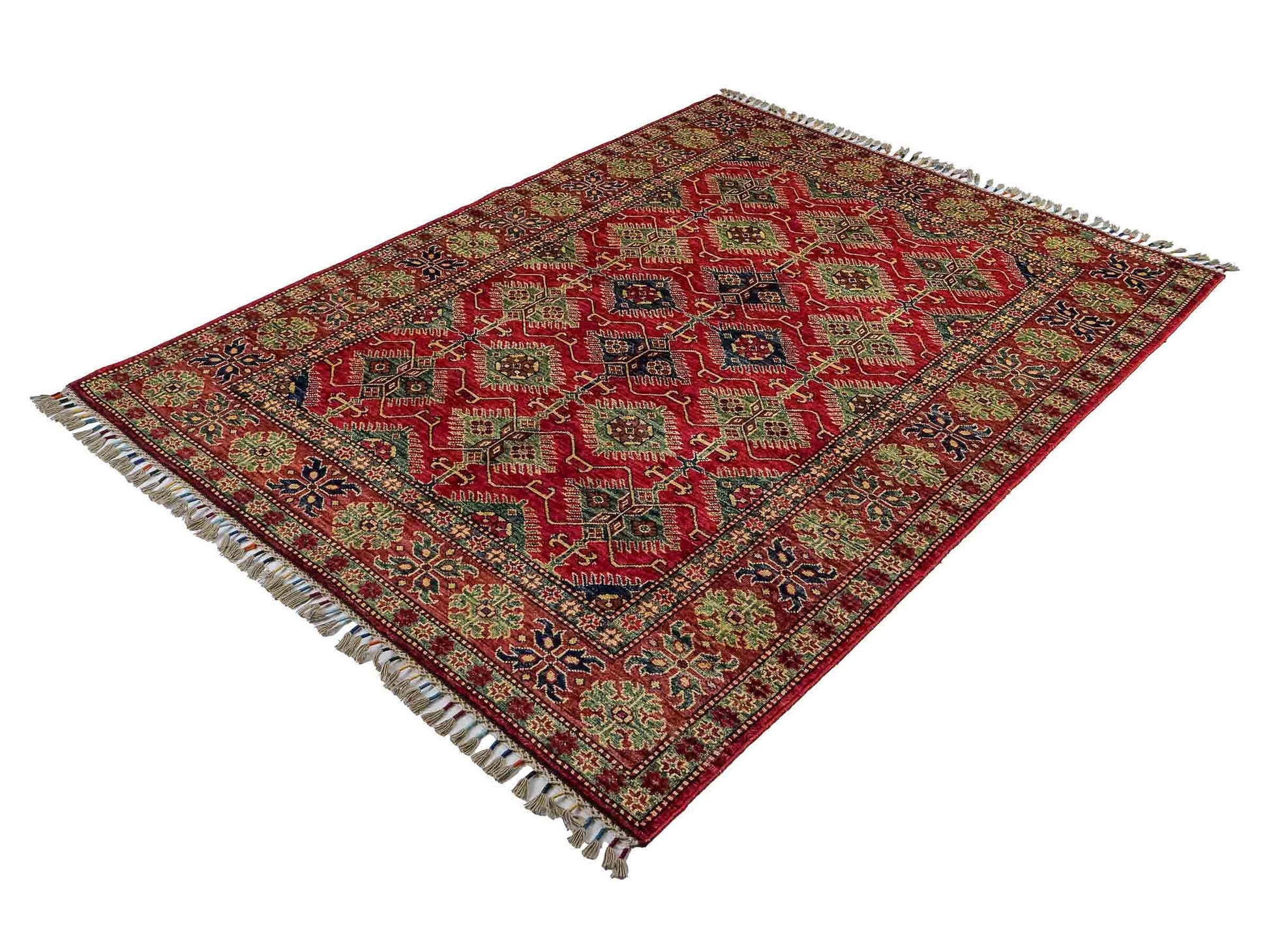 Handgeknüpfter, afghanischer Ziegler Orientteppich aus Wolle von Khademi. Größe: 204 x 154 cm. Farbe: Rot. Verkauf durch JUPITER Intl.