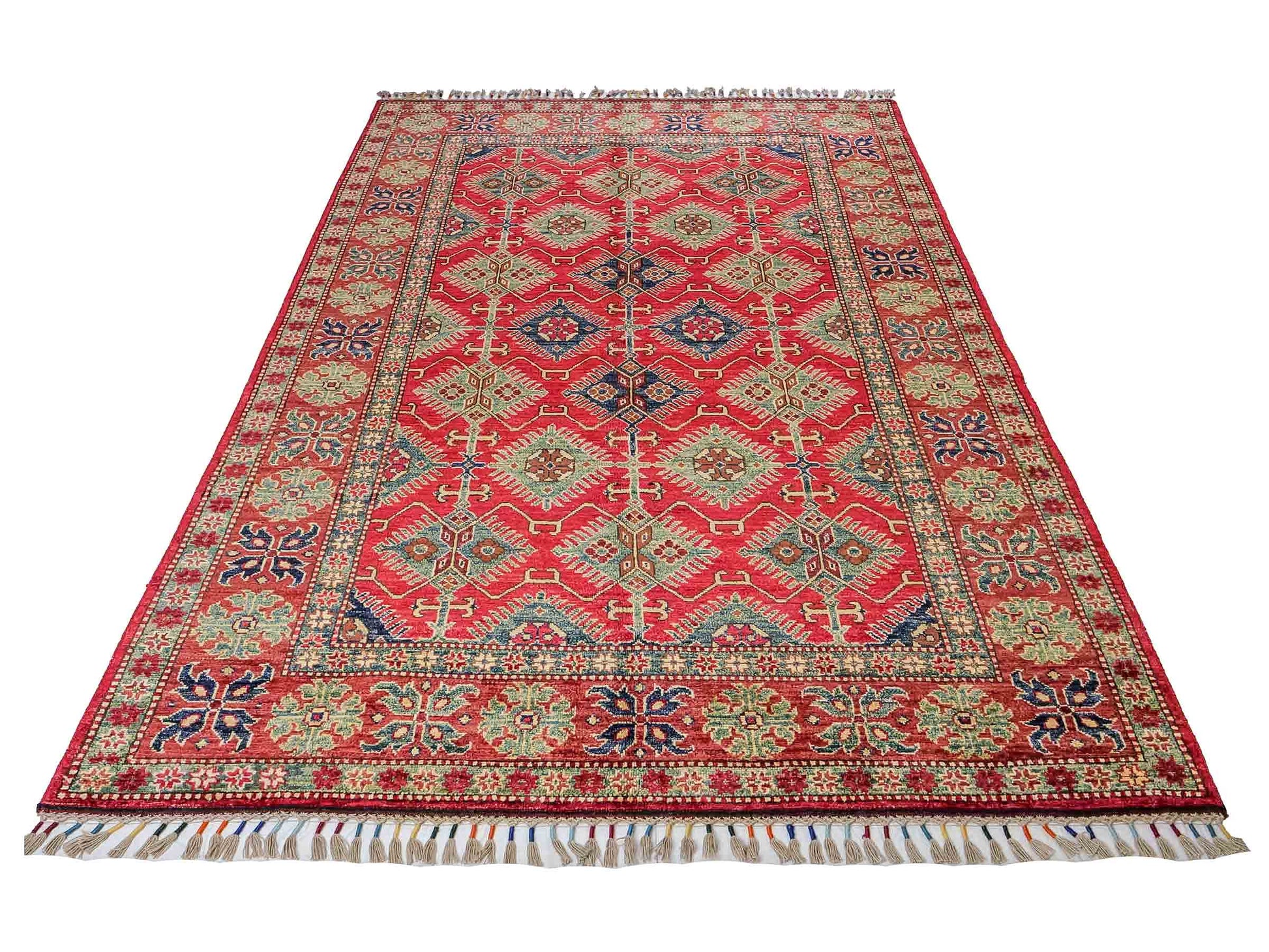 Handgeknüpfter, afghanischer Ziegler Orientteppich aus Wolle von Khademi. Größe: 204 x 154 cm. Farbe: Rot. Verkauf durch JUPITER Intl.