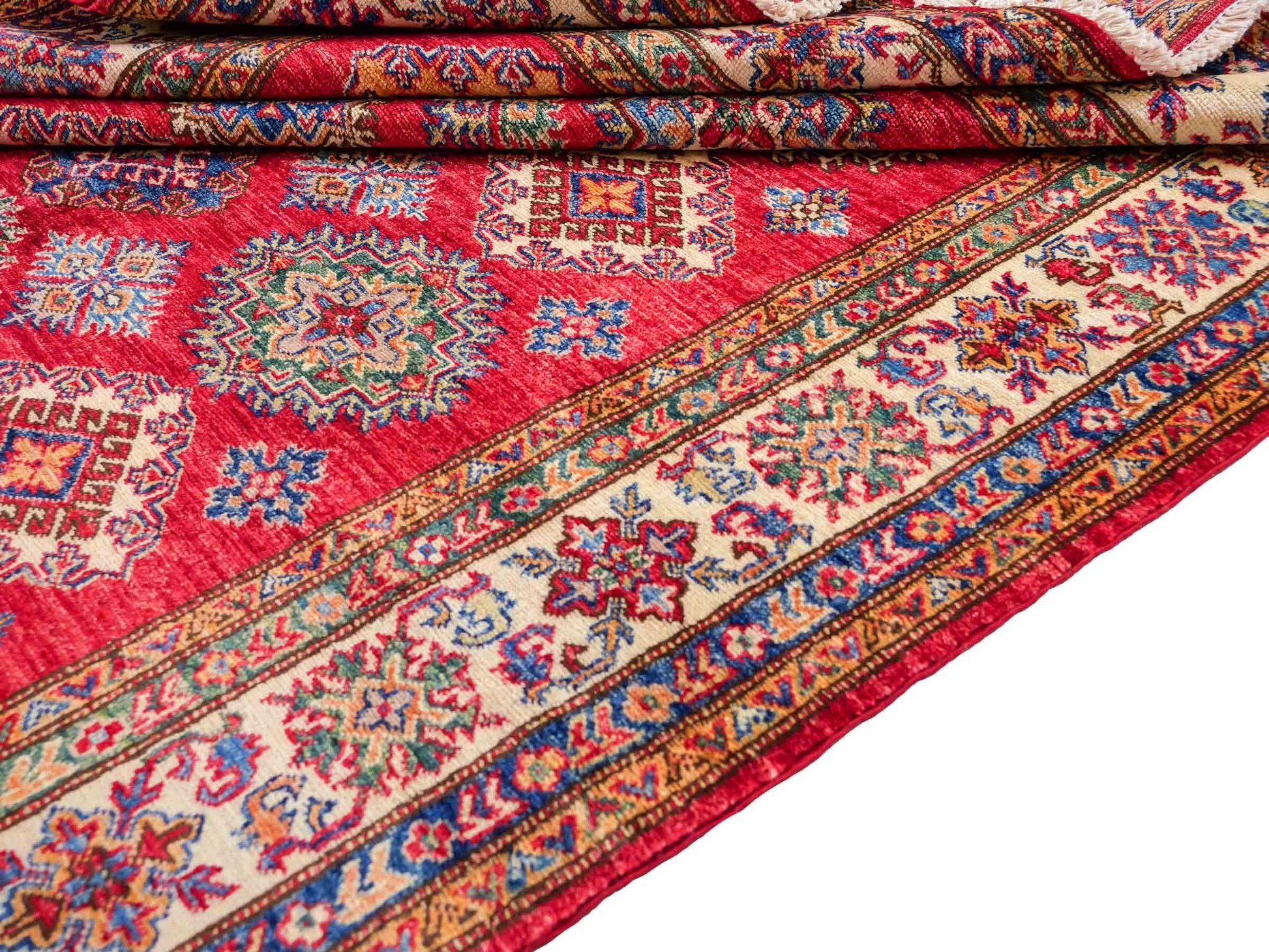 Handgeknüpfter, afghanischer Ziegler Orientteppich aus Wolle von Khademi. Größe: 206 x 148 cm. Farbe: Rot, cremeweiß. Verkauf durch JUPITER Intl.