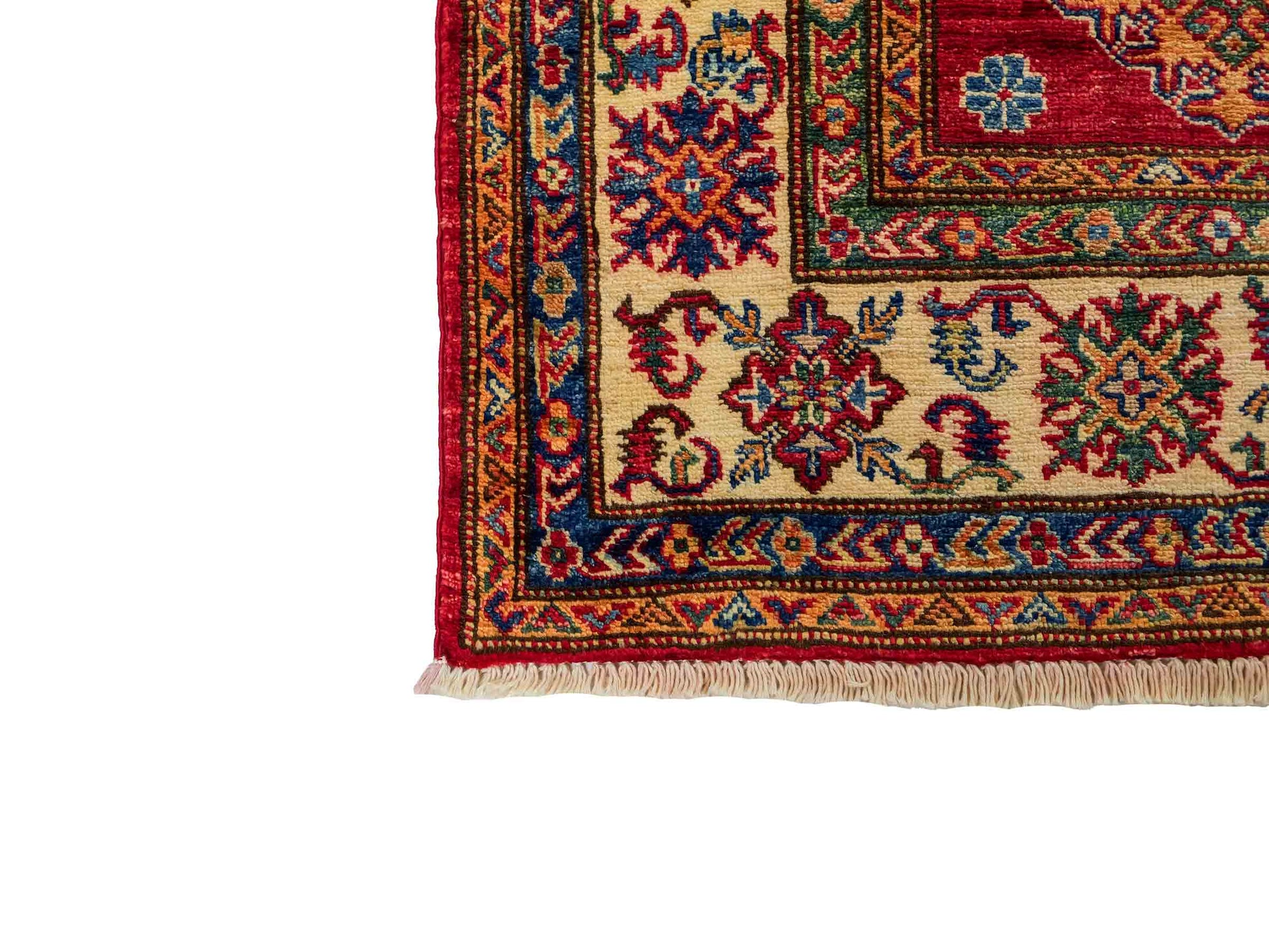 Handgeknüpfter, afghanischer Ziegler Orientteppich aus Wolle von Khademi. Größe: 206 x 148 cm. Farbe: Rot, cremeweiß. Verkauf durch JUPITER Intl.