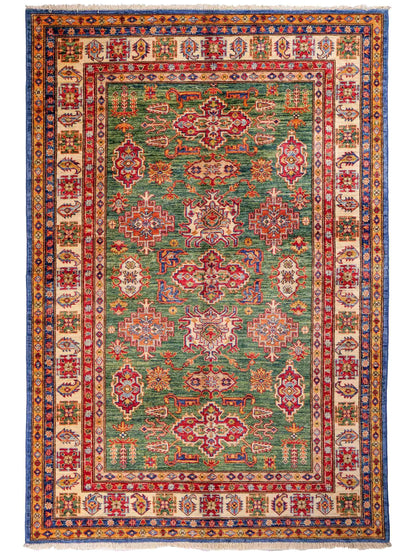 Handgeknüpfter, afghanischer Ziegler Orientteppich aus Wolle von Khademi. Größe: 206 x 150 cm. Farbe: Grün. Verkauf durch JUPITER Intl.