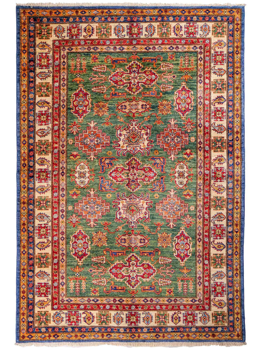 Handgeknüpfter, afghanischer Ziegler Orientteppich aus Wolle von Khademi. Größe: 206 x 150 cm. Farbe: Grün. Verkauf durch JUPITER Intl.