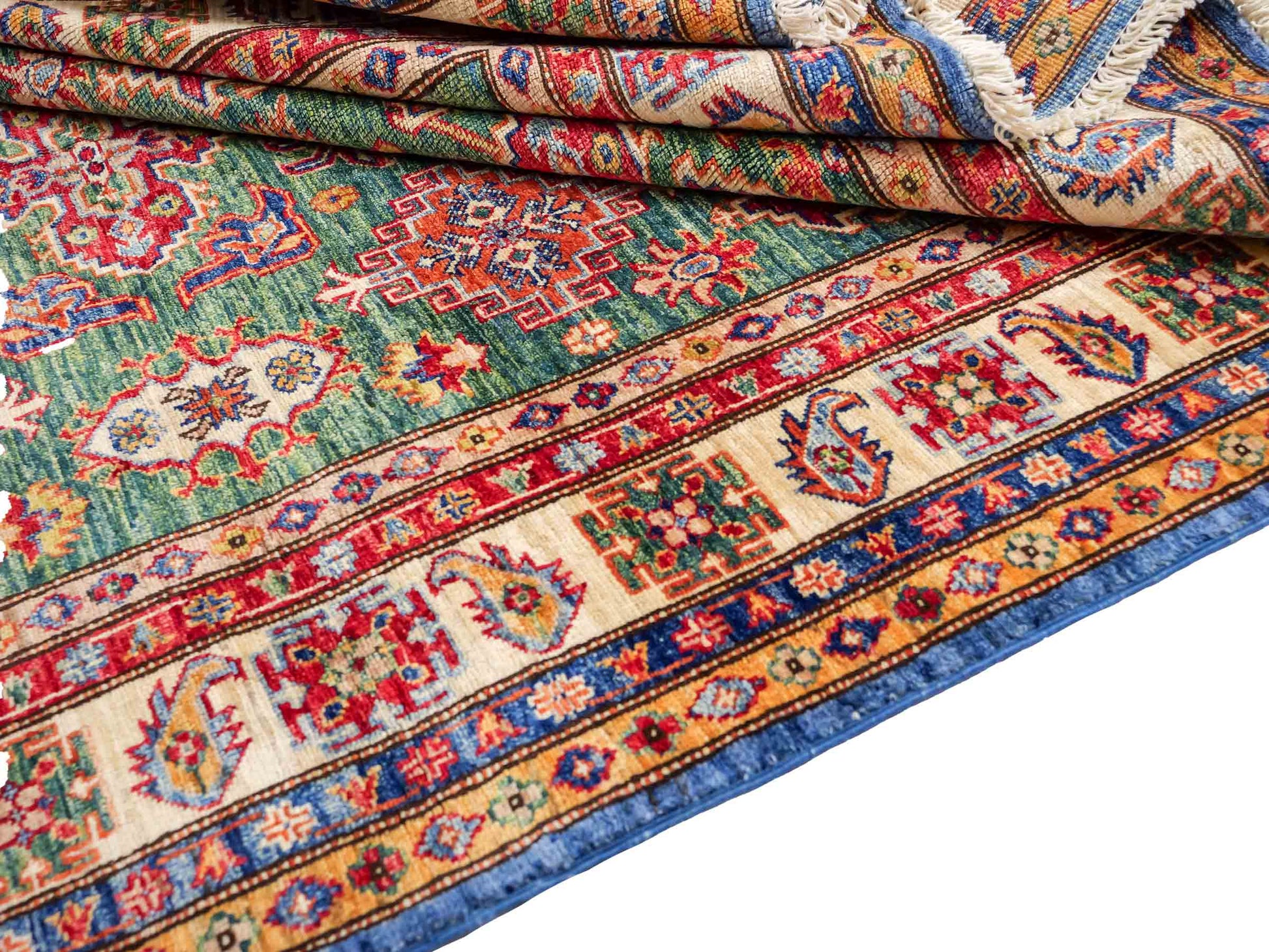 Handgeknüpfter, afghanischer Ziegler Orientteppich aus Wolle von Khademi. Größe: 206 x 150 cm. Farbe: Grün. Verkauf durch JUPITER Intl.