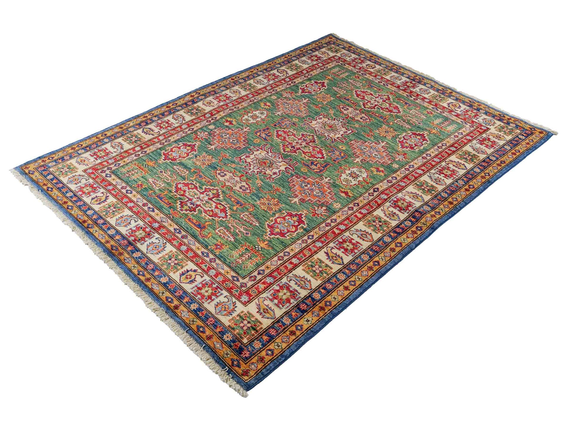 Handgeknüpfter, afghanischer Ziegler Orientteppich aus Wolle von Khademi. Größe: 206 x 150 cm. Farbe: Grün. Verkauf durch JUPITER Intl.