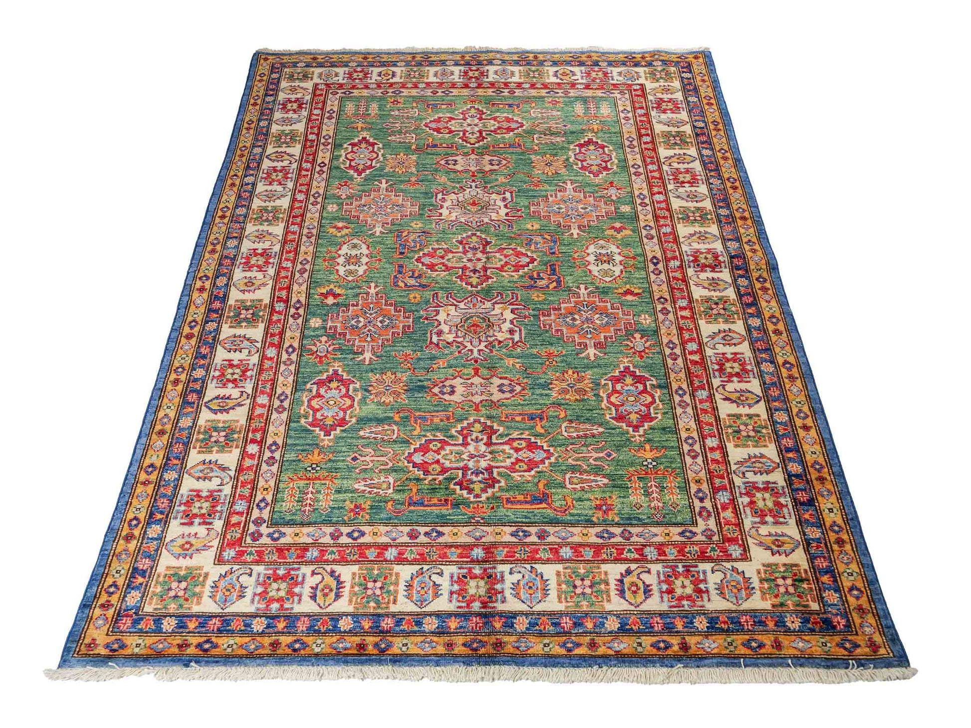 Handgeknüpfter, afghanischer Ziegler Orientteppich aus Wolle von Khademi. Größe: 206 x 150 cm. Farbe: Grün. Verkauf durch JUPITER Intl.