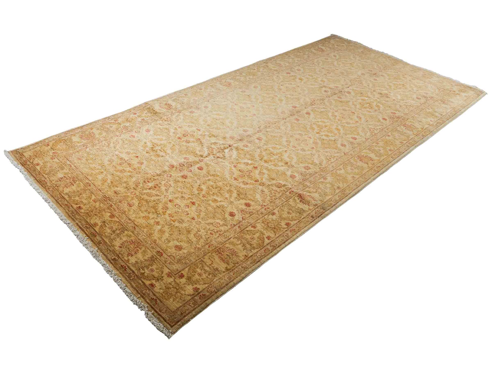 Handgeknüpfter, afghanischer Ziegler Orientteppich aus Wolle von Khademi. Größe: 312 x 154 cm. Farbe: Beige, cremeweiß, gold. Verkauf durch JUPITER Intl.