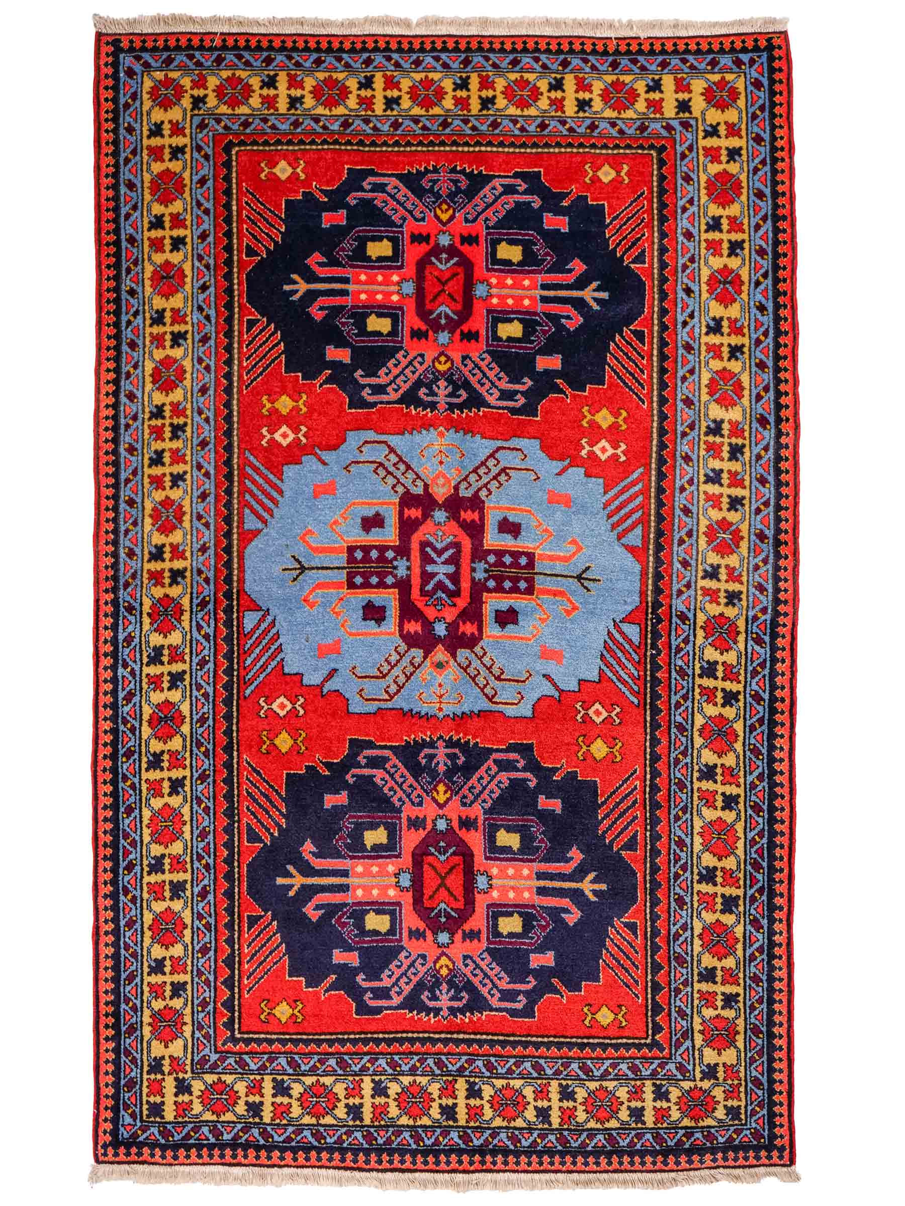 Handgeknüpfter, persischer Ardebil Dorfteppich aus Wolle von Khademi. Farbe: Rot, blau. Größe: 190 x 130 cm. Verkauf durch JUPITER Intl.