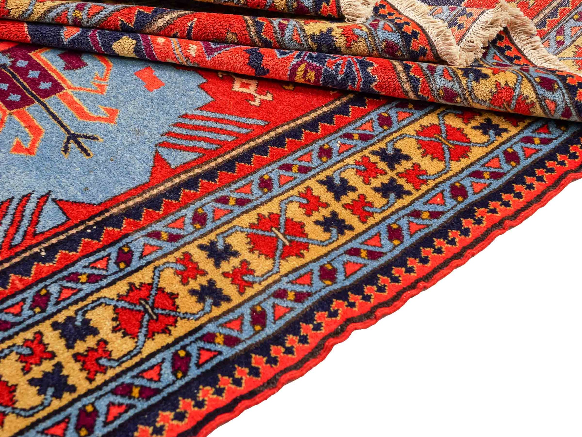 Handgeknüpfter, persischer Ardebil Dorfteppich aus Wolle von Khademi. Farbe: Rot, blau. Größe: 190 x 130 cm. Verkauf durch JUPITER Intl.