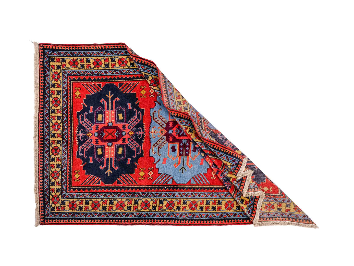 Handgeknüpfter, persischer Ardebil Dorfteppich aus Wolle von Khademi. Farbe: Rot, blau. Größe: 190 x 130 cm. Verkauf durch JUPITER Intl.