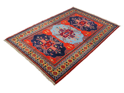 Handgeknüpfter, persischer Ardebil Dorfteppich aus Wolle von Khademi. Farbe: Rot, blau. Größe: 190 x 130 cm. Verkauf durch JUPITER Intl.