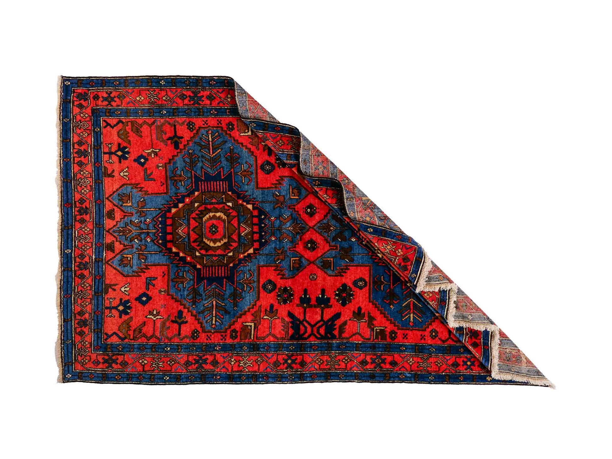 Handgeknüpfter, persischer Malayer Dorfteppich aus Wolle von Khademi. Farbe: Rot, blau. Größe: 187 x 122 cm. Verkauf durch JUPITER Intl.