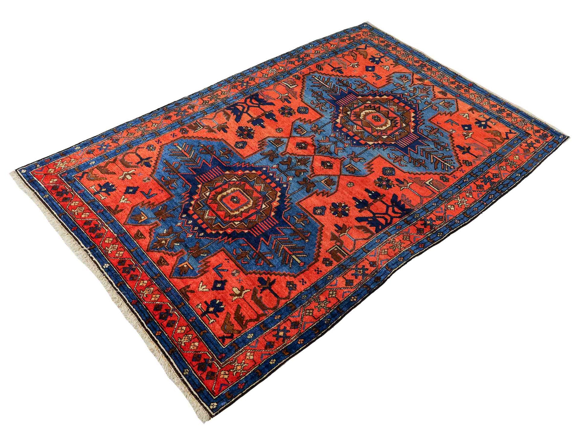 Handgeknüpfter, persischer Malayer Dorfteppich aus Wolle von Khademi. Farbe: Rot, blau. Größe: 187 x 122 cm. Verkauf durch JUPITER Intl.