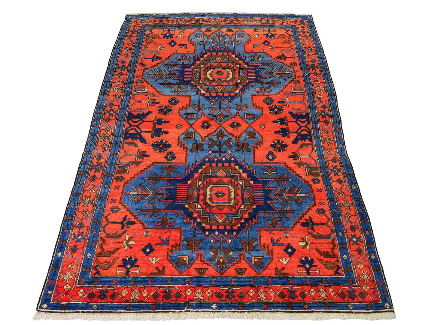 Handgeknüpfter, persischer Malayer Dorfteppich aus Wolle von Khademi. Farbe: Rot, blau. Größe: 187 x 122 cm. Verkauf durch JUPITER Intl.