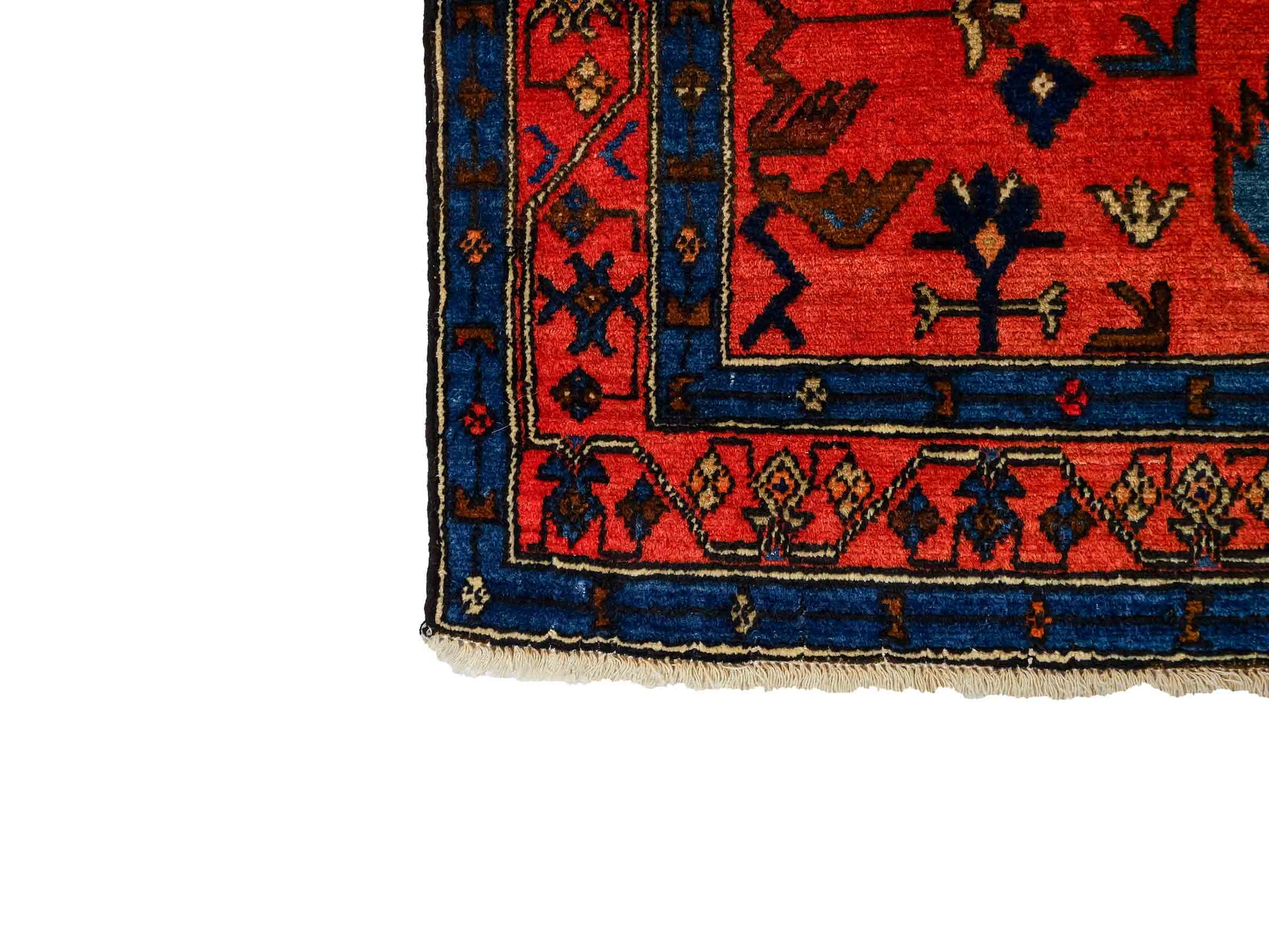 Handgeknüpfter, persischer Malayer Dorfteppich aus Wolle von Khademi. Farbe: Rot, blau. Größe: 187 x 122 cm. Verkauf durch JUPITER Intl.