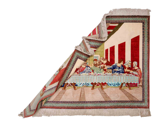 Sehr feiner, handgeknüpfter Ghom Perserteppich aus Seide, creme, rot, multicolor. 151x104 cm. Verkauf durch Jupiter Intl.