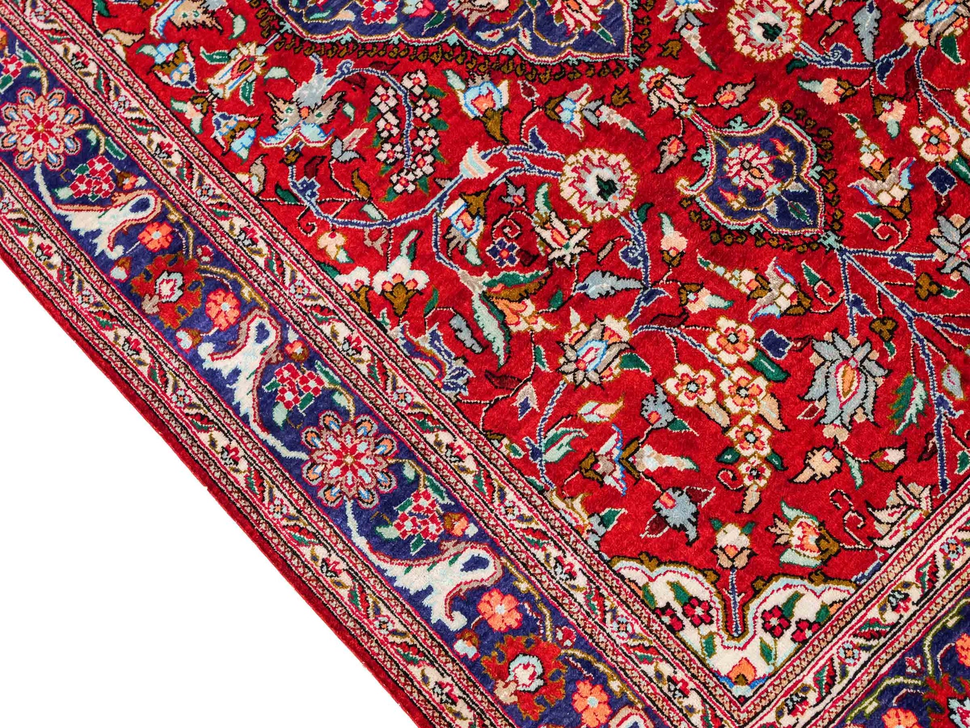 Sehr feiner, handgeknüpfter Khademi Ghom Perserteppich aus Seide, rot. 296x68 cm. Verkauf durch Jupiter Intl.