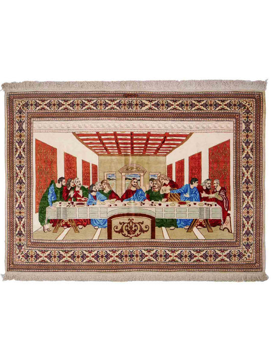 Sehr feiner, handgeknüpfter Khademi Ghom Perserteppich aus Seide, creme. 152x101 cm. Verkauf durch Jupiter Intl.