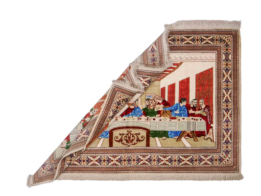Sehr feiner, handgeknüpfter Khademi Ghom Perserteppich aus Seide, creme. 152x101 cm. Verkauf durch Jupiter Intl.