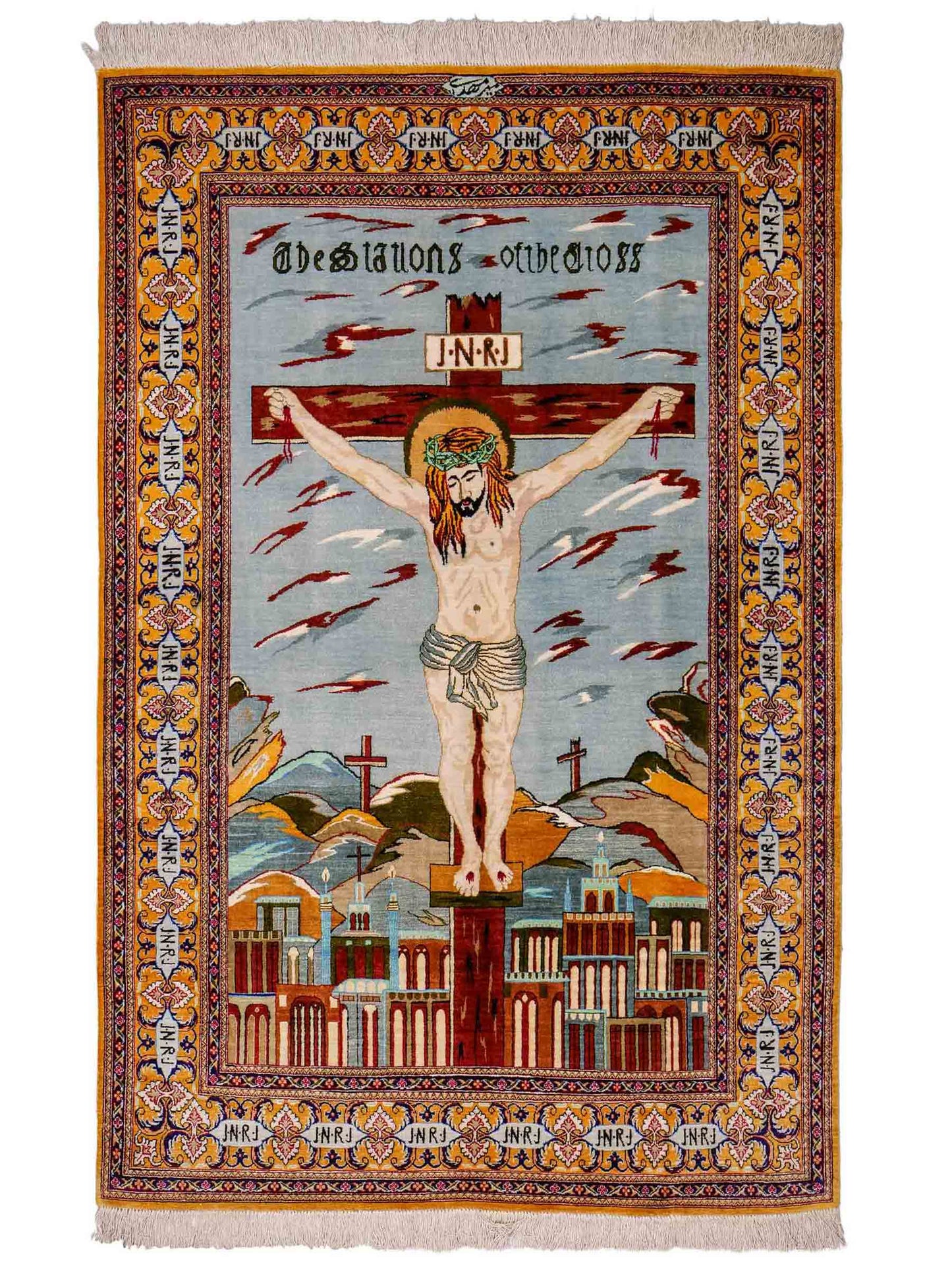 Sehr feiner, handgeknüpfter Ghom Perserteppich aus Seide von Khademi, braun, blau. 150x101 cm. Verkauf durch Jupiter Intl.