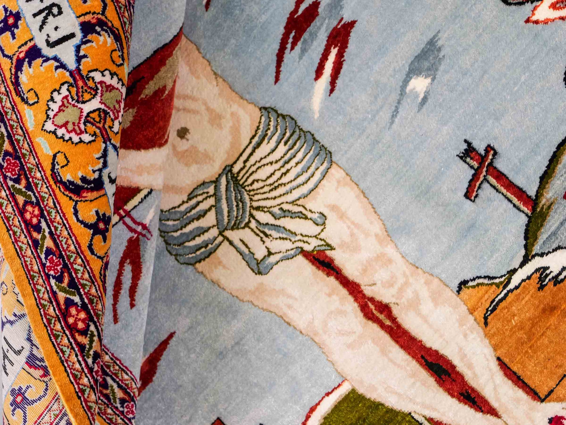 Sehr feiner, handgeknüpfter Ghom Perserteppich aus Seide von Khademi, braun, blau. 150x101 cm. Verkauf durch Jupiter Intl.