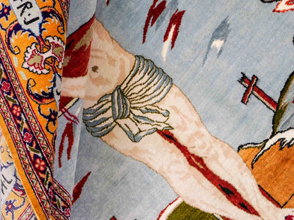 Sehr feiner, handgeknüpfter Ghom Perserteppich aus Seide von Khademi, braun, blau. 150x101 cm. Verkauf durch Jupiter Intl.