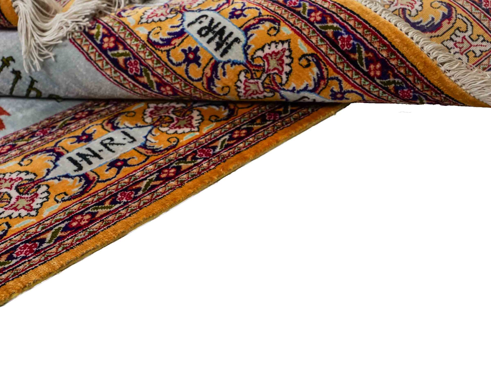 Sehr feiner, handgeknüpfter Ghom Perserteppich aus Seide von Khademi, braun, blau. 150x101 cm. Verkauf durch Jupiter Intl.