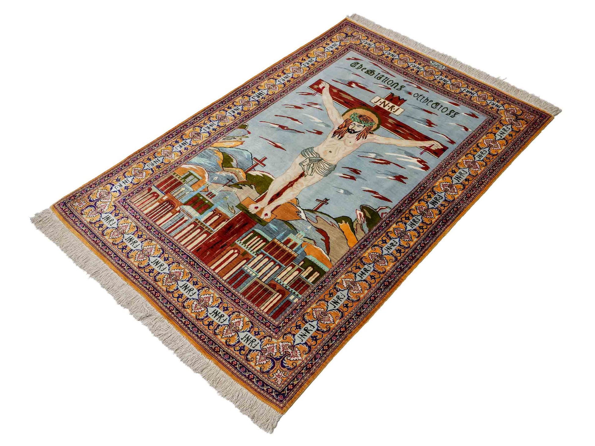 Sehr feiner, handgeknüpfter Ghom Perserteppich aus Seide von Khademi, braun, blau. 150x101 cm. Verkauf durch Jupiter Intl.