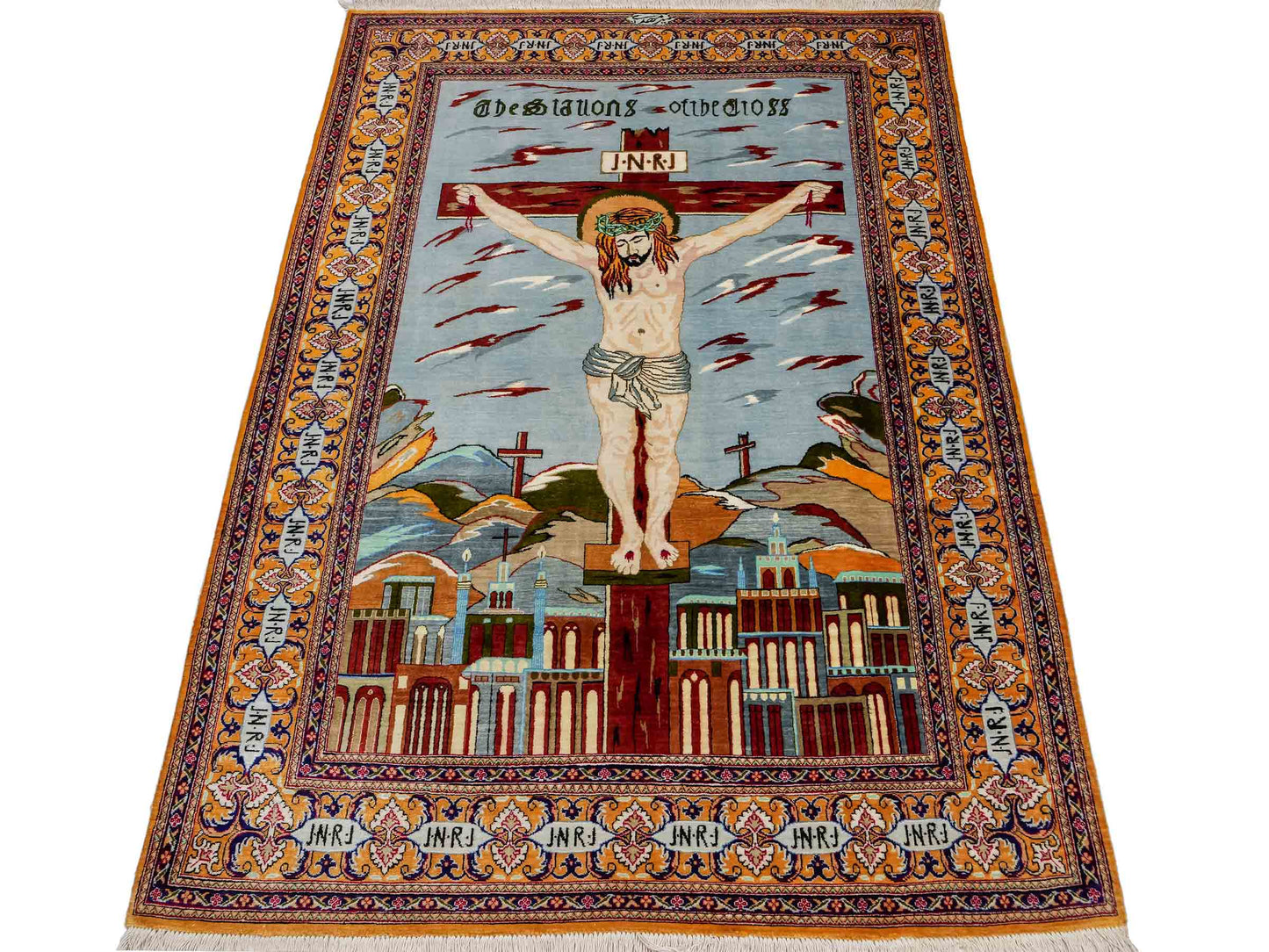 Sehr feiner, handgeknüpfter Ghom Perserteppich aus Seide von Khademi, braun, blau. 150x101 cm. Verkauf durch Jupiter Intl.