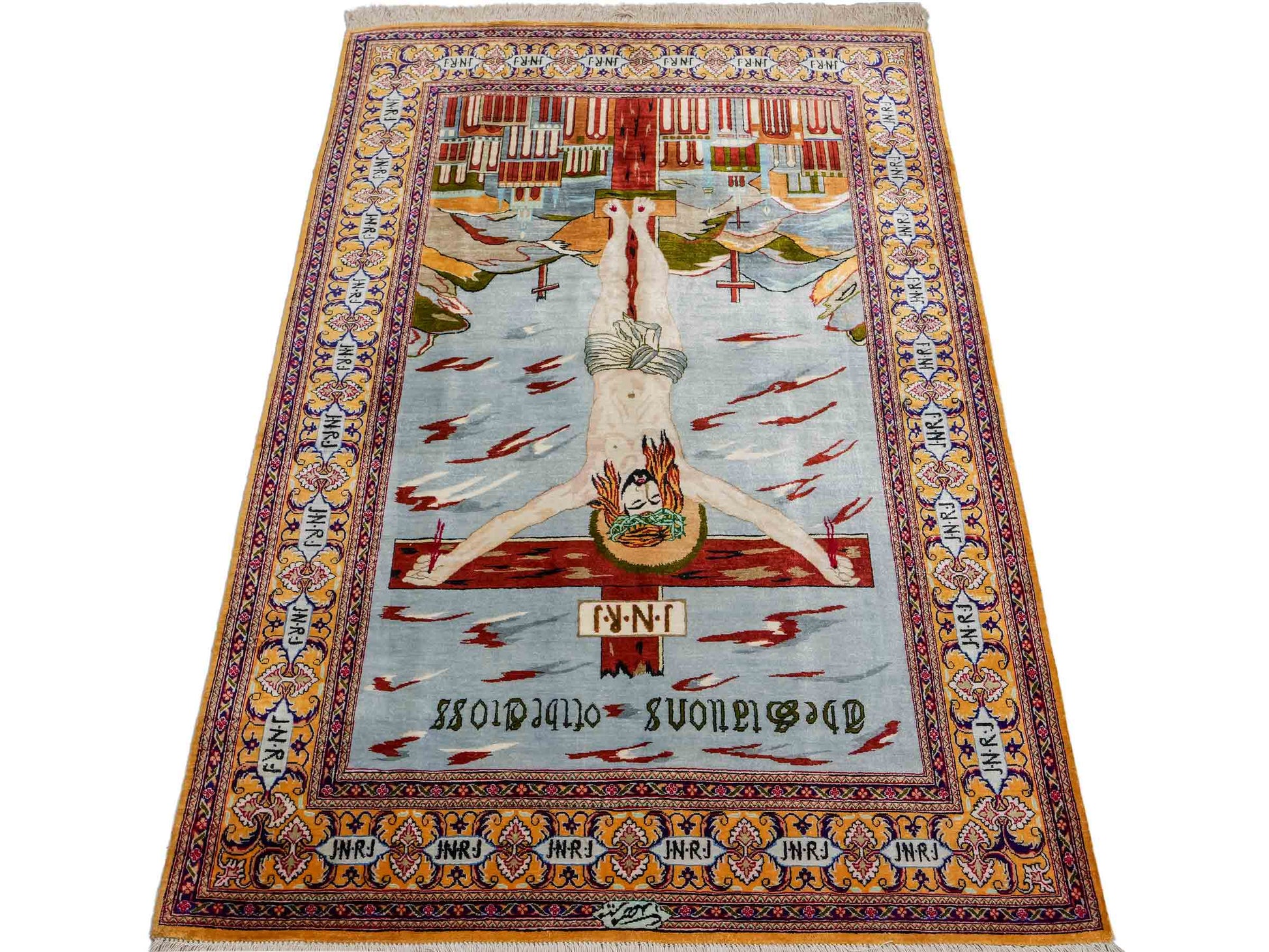 Sehr feiner, handgeknüpfter Ghom Perserteppich aus Seide von Khademi, braun, blau. 150x101 cm. Verkauf durch Jupiter Intl.