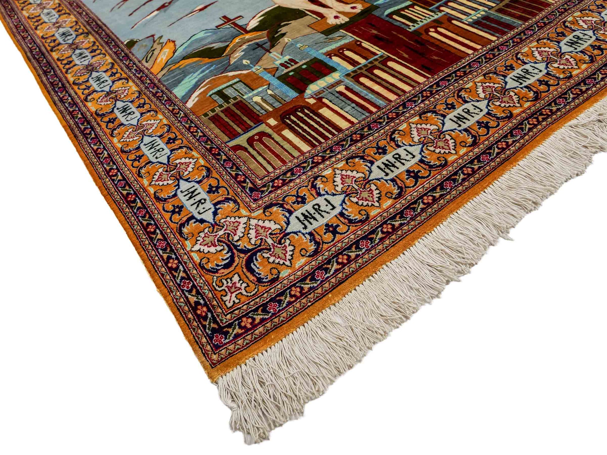 Sehr feiner, handgeknüpfter Ghom Perserteppich aus Seide von Khademi, braun, blau. 150x101 cm. Verkauf durch Jupiter Intl.