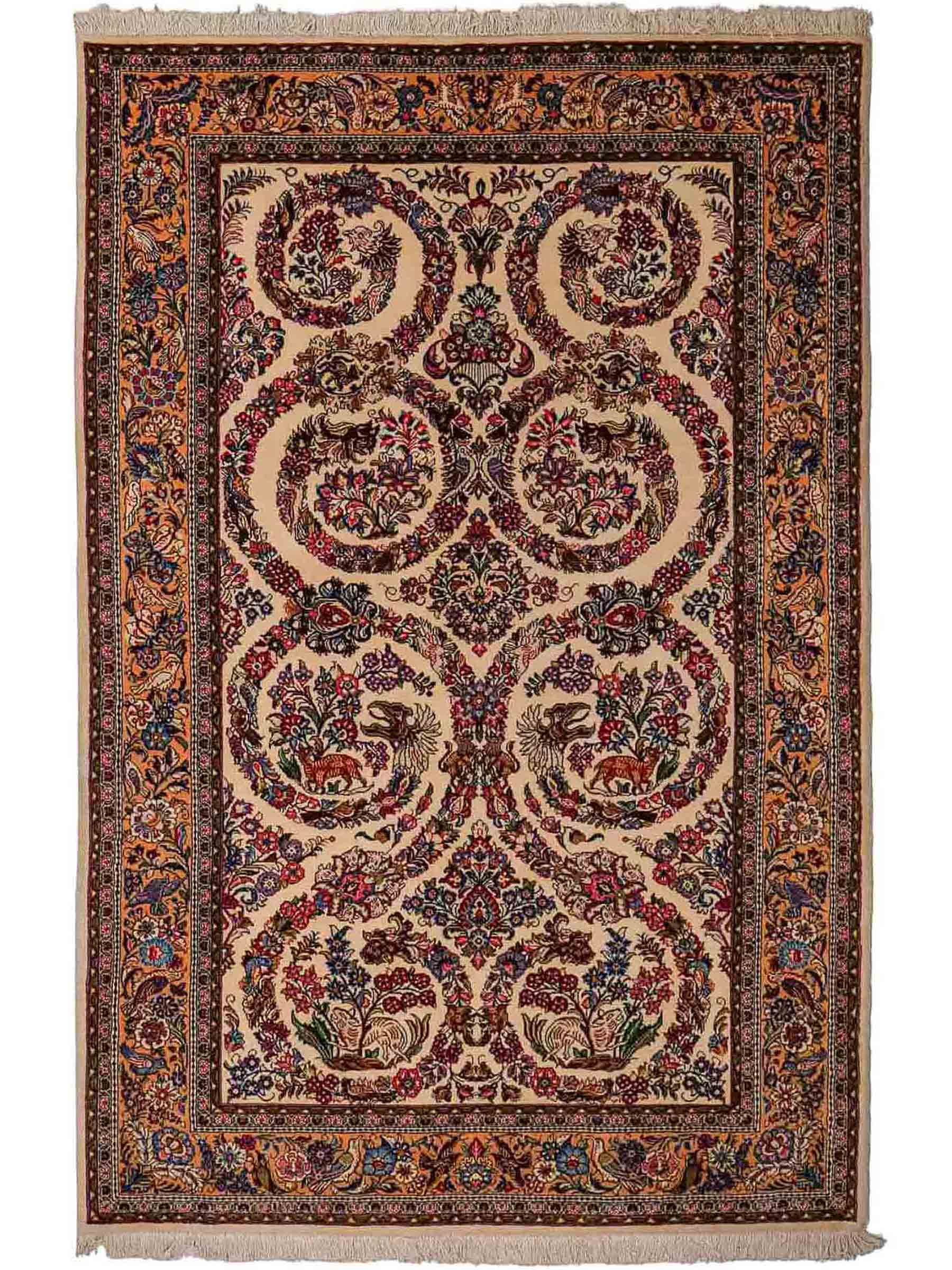 Feiner, handgeknüpfter Ilam Perserteppich aus Wolle von Khademi, creme, beige. 203x130 cm. Verkauf durch Jupiter Intl.