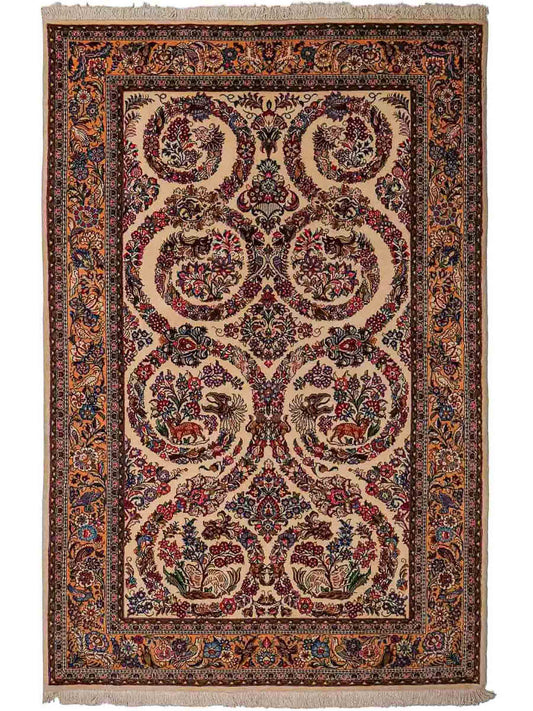 Feiner, handgeknüpfter Ilam Perserteppich aus Wolle von Khademi, creme, beige. 203x130 cm. Verkauf durch Jupiter Intl.