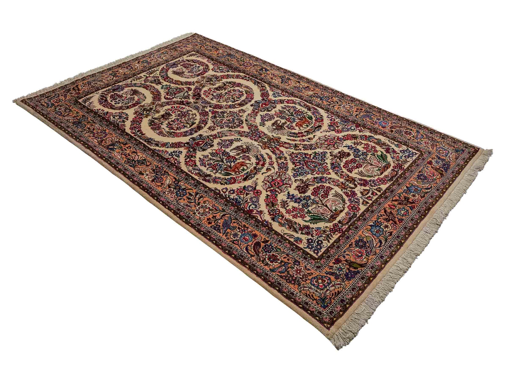 Feiner, handgeknüpfter Ilam Perserteppich aus Wolle von Khademi, creme, beige. 203x130 cm. Verkauf durch Jupiter Intl.