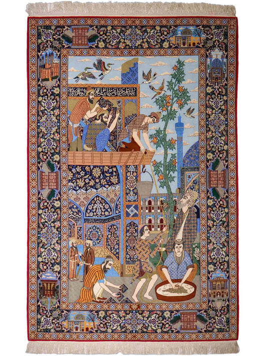 Sehr feiner, handgeknüpfter Khademi Isfahan aus Wolle mit Seide, multicolor. 239x155 cm. Vertrieb durch Jupiter Intl.