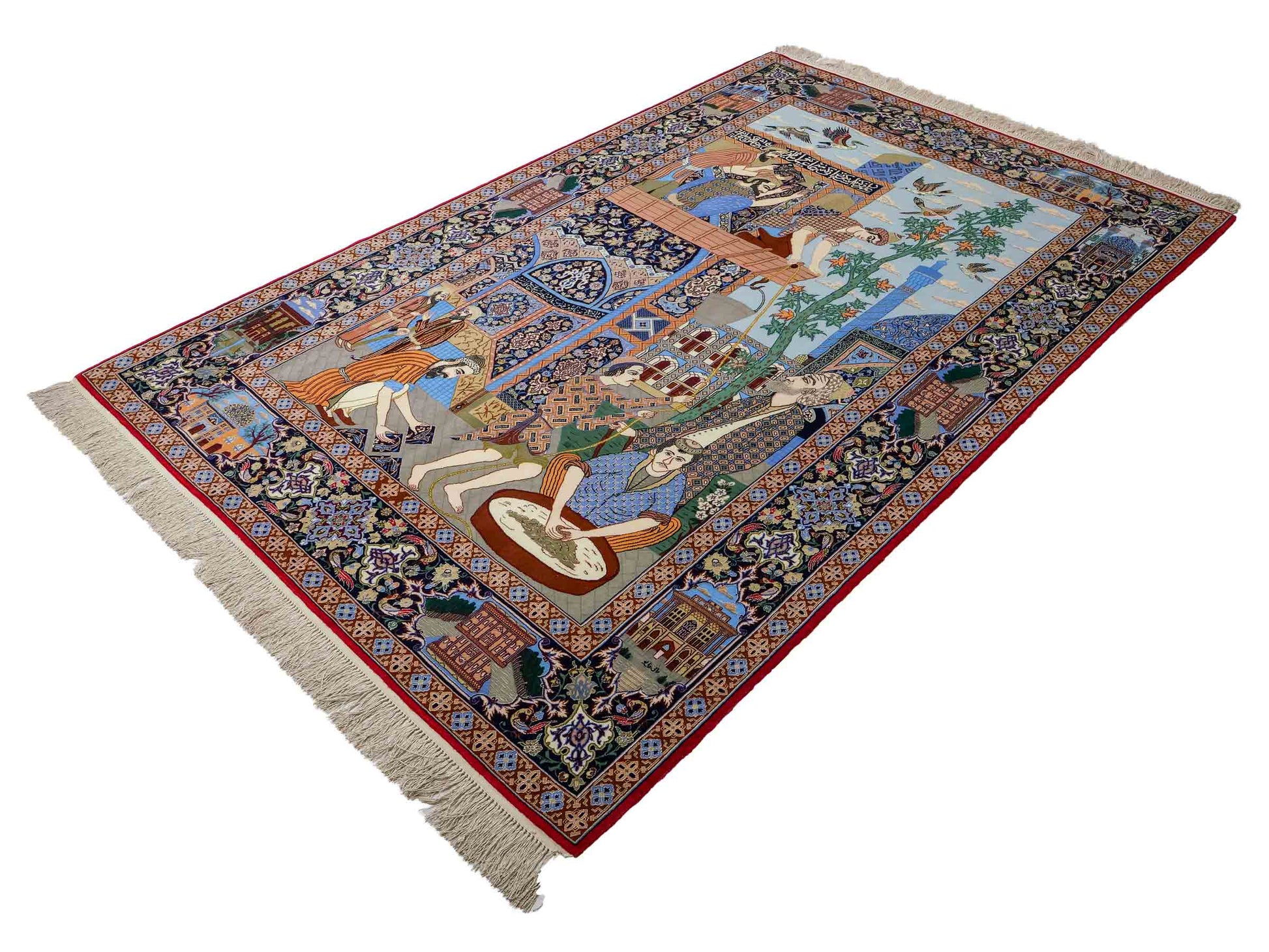 Sehr feiner, handgeknüpfter Khademi Isfahan aus Wolle mit Seide, multicolor. 239x155 cm. Vertrieb durch Jupiter Intl.