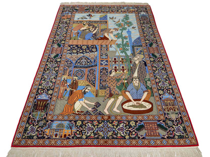 Sehr feiner, handgeknüpfter Khademi Isfahan aus Wolle mit Seide, multicolor. 239x155 cm. Vertrieb durch Jupiter Intl.