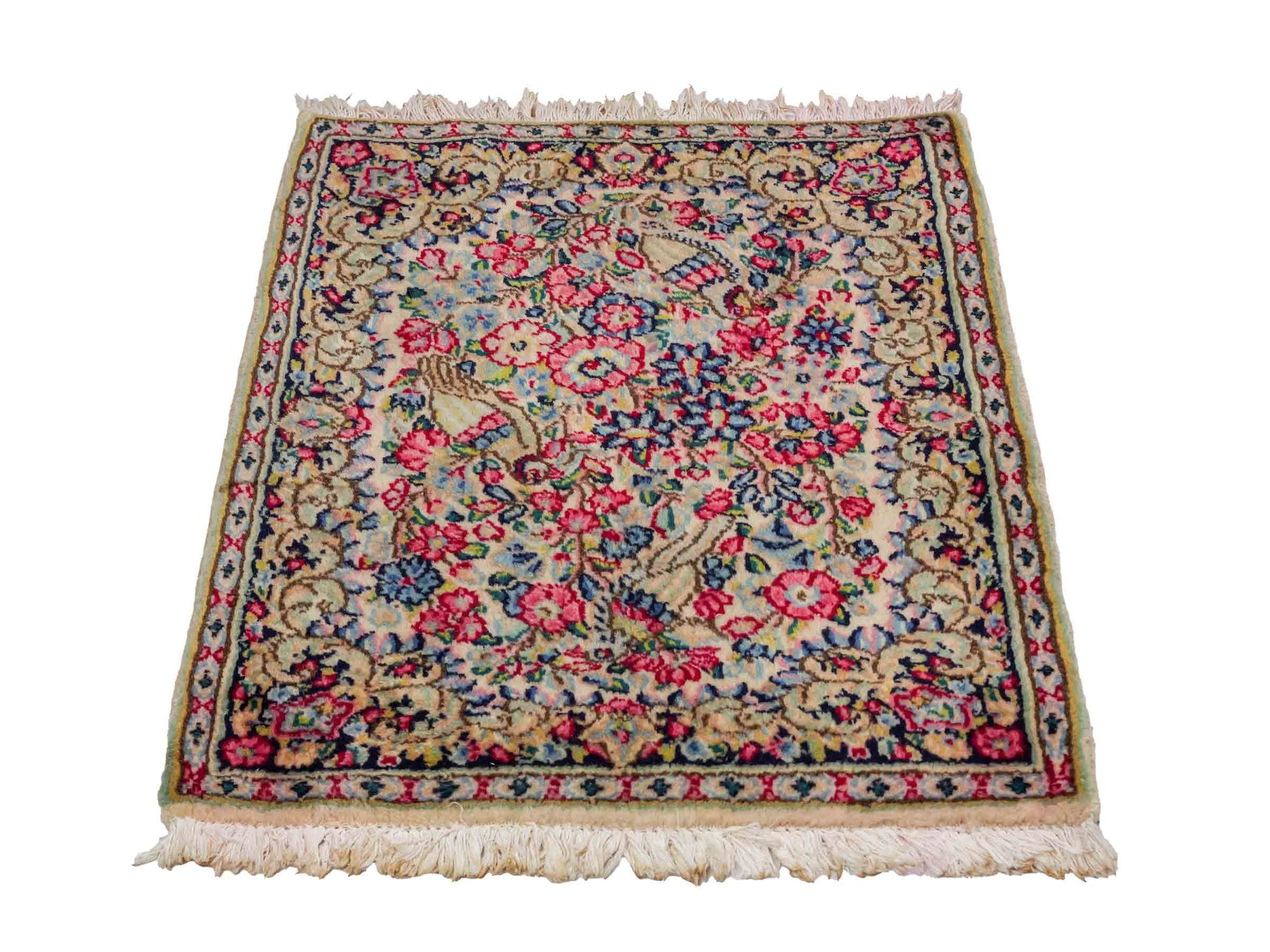 Feiner, handgeknüpfter Kerman Perserteppich aus Wolle von Khademi, creme, beige. 0,70 x 0,56 m. Vertrieb durch JUPITER Intl.