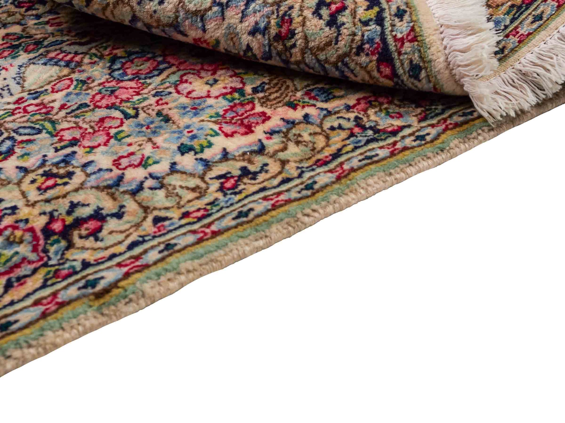 Feiner, handgeknüpfter Kerman Perserteppich aus Wolle von Khademi, creme, beige. 0,71 x 0,54 m. Vertrieb durch JUPITER Intl.