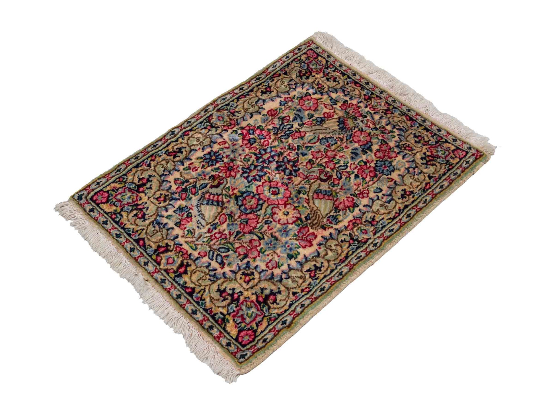 Feiner, handgeknüpfter Kerman Perserteppich aus Wolle von Khademi, creme, beige. 0,71 x 0,54 m. Vertrieb durch JUPITER Intl.
