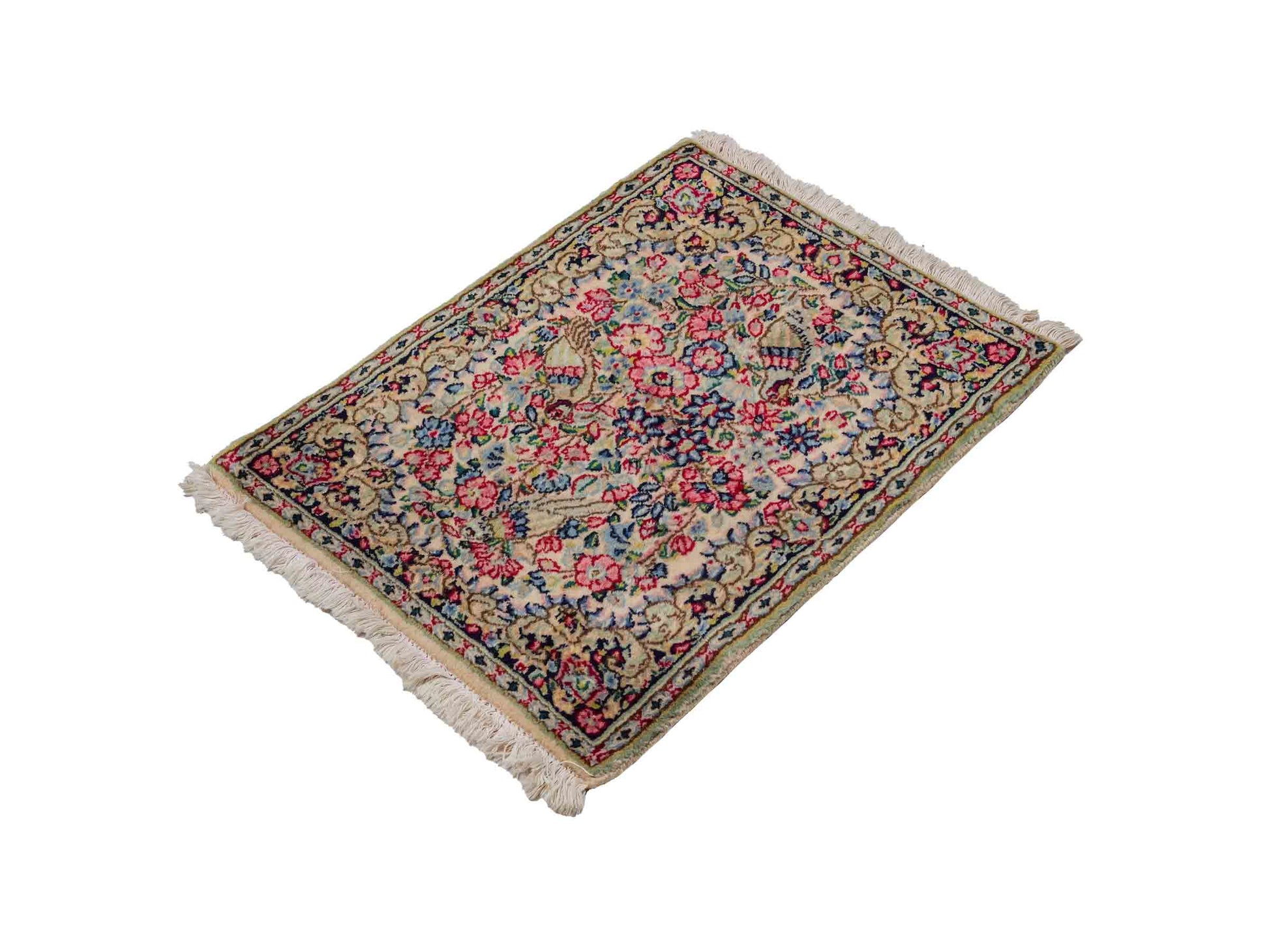 Feiner, handgeknüpfter Kerman Perserteppich aus Wolle von Khademi, creme, beige. 0,71 x 0,54 m. Vertrieb durch JUPITER Intl.