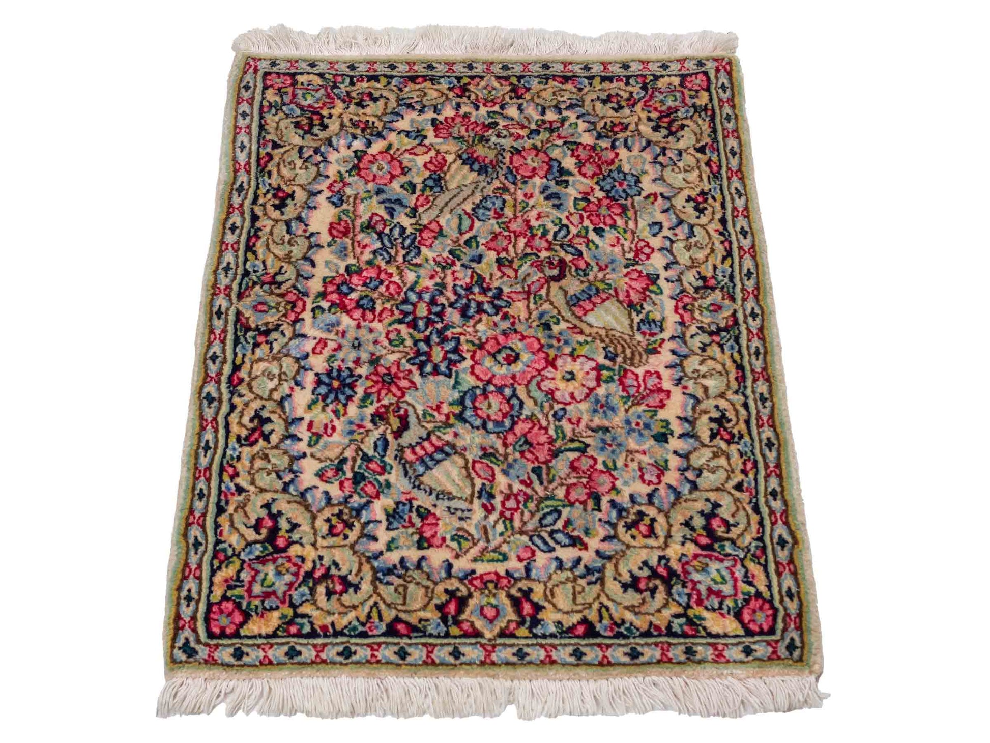 Feiner, handgeknüpfter Kerman Perserteppich aus Wolle von Khademi, creme, beige. 0,71 x 0,54 m. Vertrieb durch JUPITER Intl.