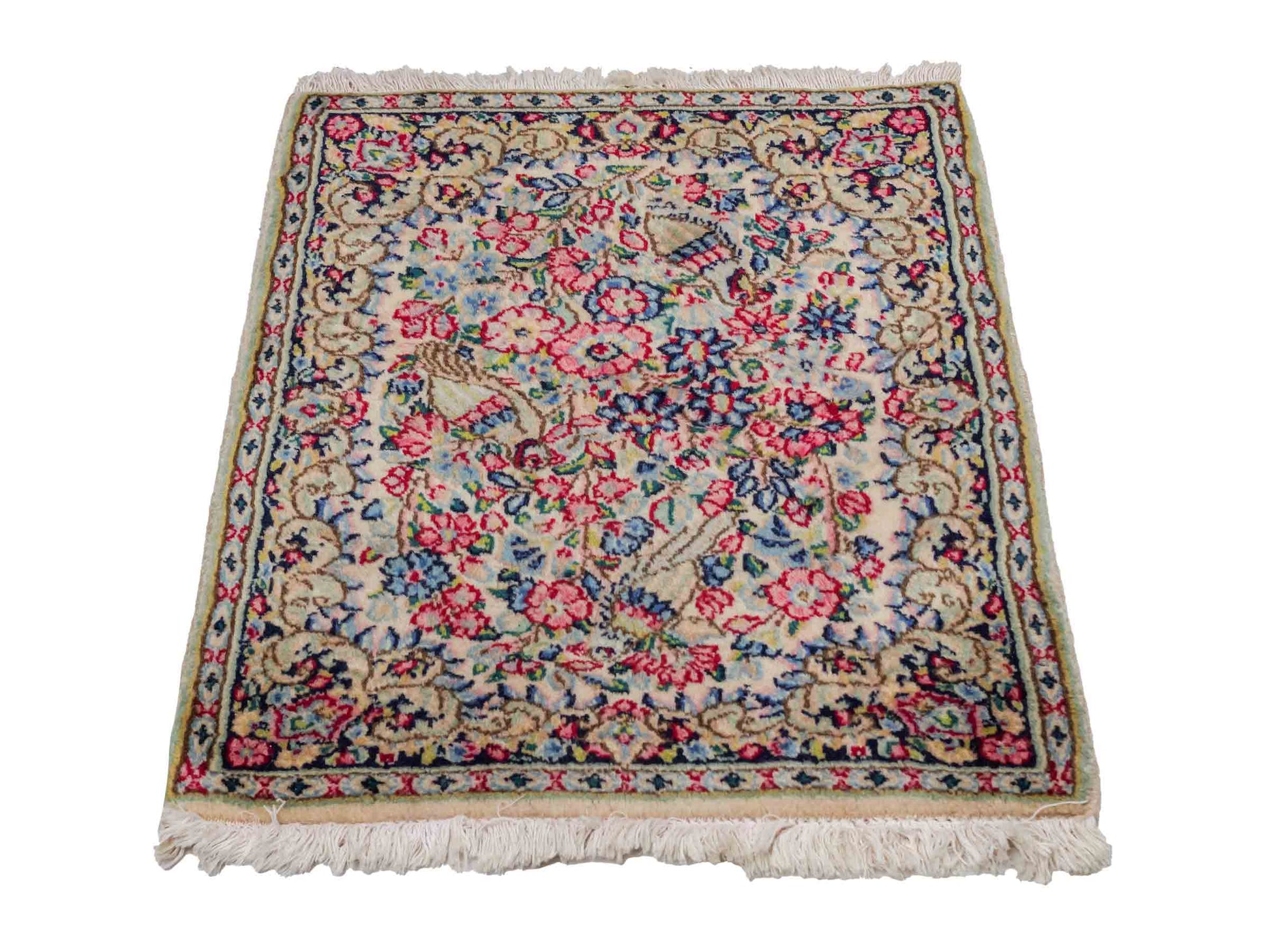 Feiner, handgeknüpfter Kerman Perserteppich aus Wolle von Khademi, creme, beige. 0,71 x 0,54 m. Vertrieb durch JUPITER Intl.