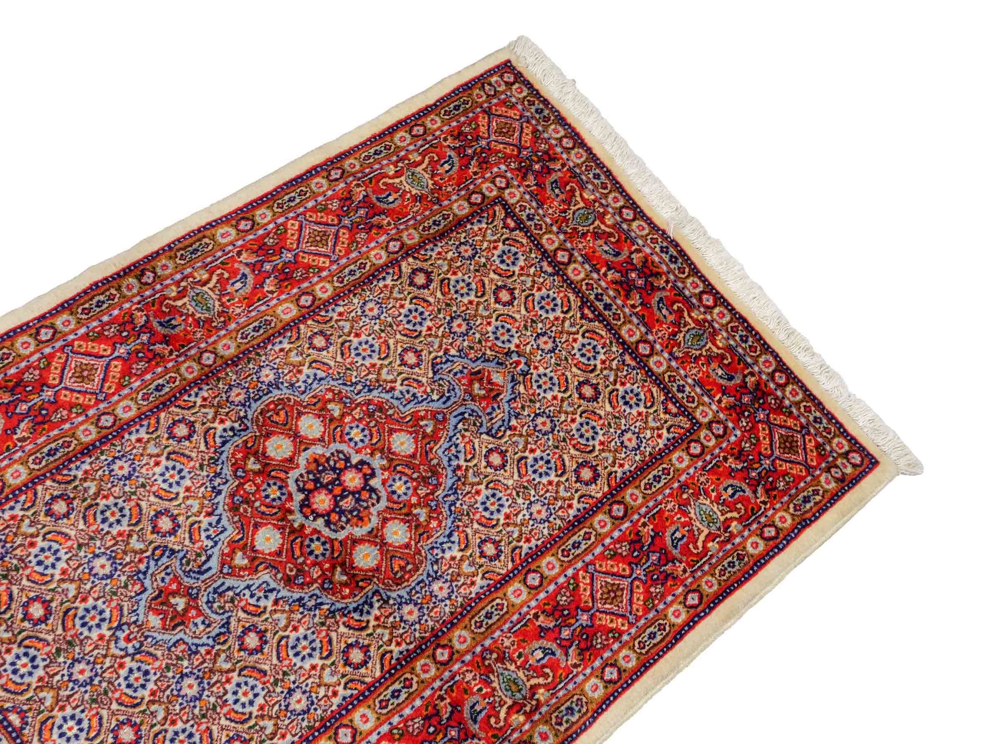 Feiner, handgeknüpfter Moud Perserteppich aus reiner Wolle mit Medaillon von Khademi. Größe: 121 x 81 cm. Farbe: Rot, creme. RB3-12. Ursprung: Iran / Persien. Verkauf durch JUPITER Intl.