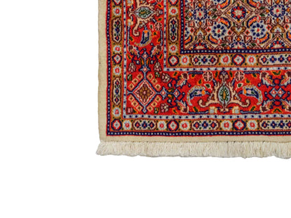 Feiner, handgeknüpfter Moud Perserteppich aus reiner Wolle mit Medaillon von Khademi. Größe: 121 x 81 cm. Farbe: Rot, creme. RB3-12. Ursprung: Iran / Persien. Verkauf durch JUPITER Intl.