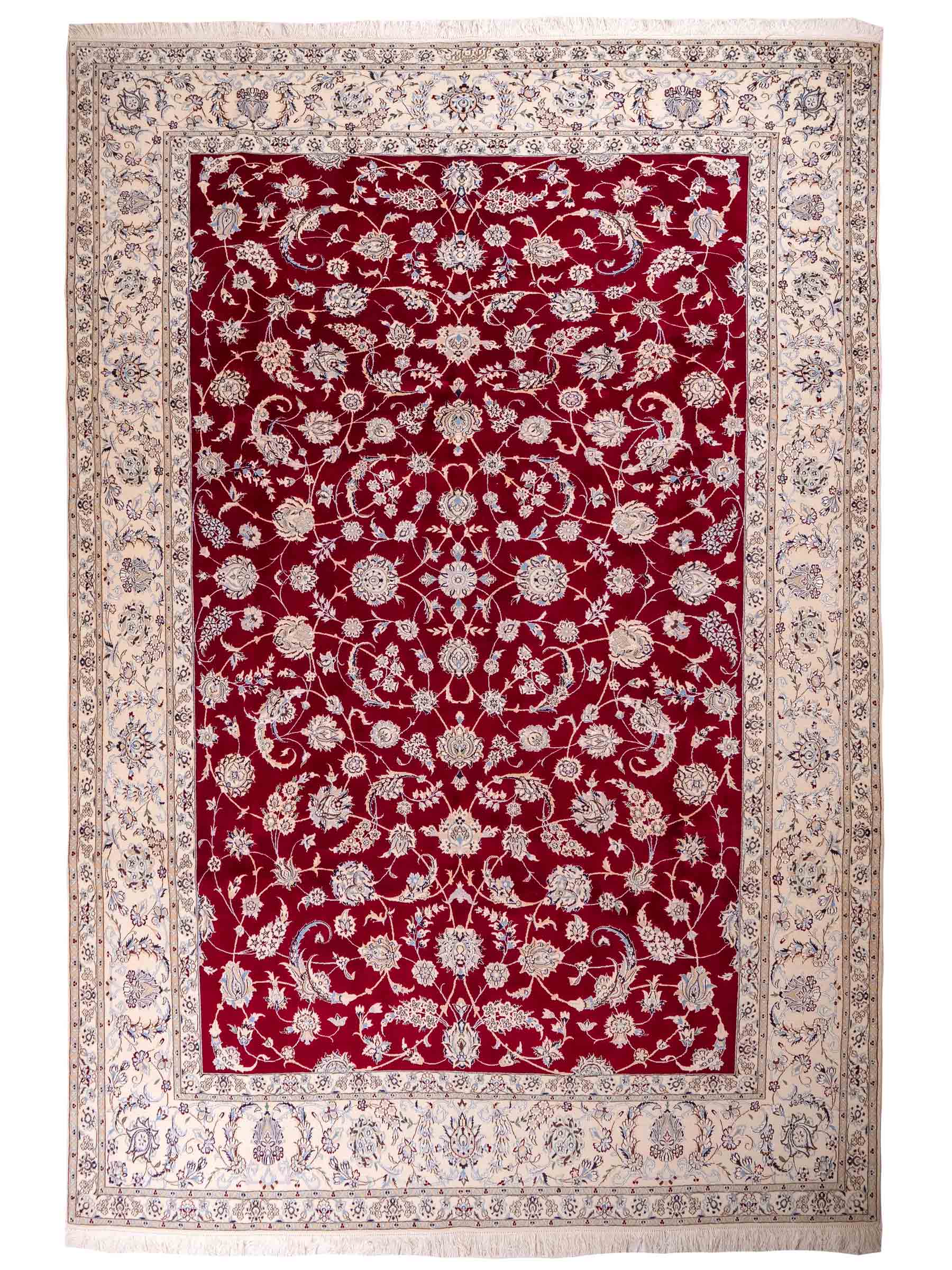 Sehr feiner, handgeknüpfter Nain 6La Perserteppich aus Wolle mit Seide von Khademi. Farbe: Cremeweiß, rot. Größe: 312 x 209 cm. Vertrieb durch JUPITER Intl.