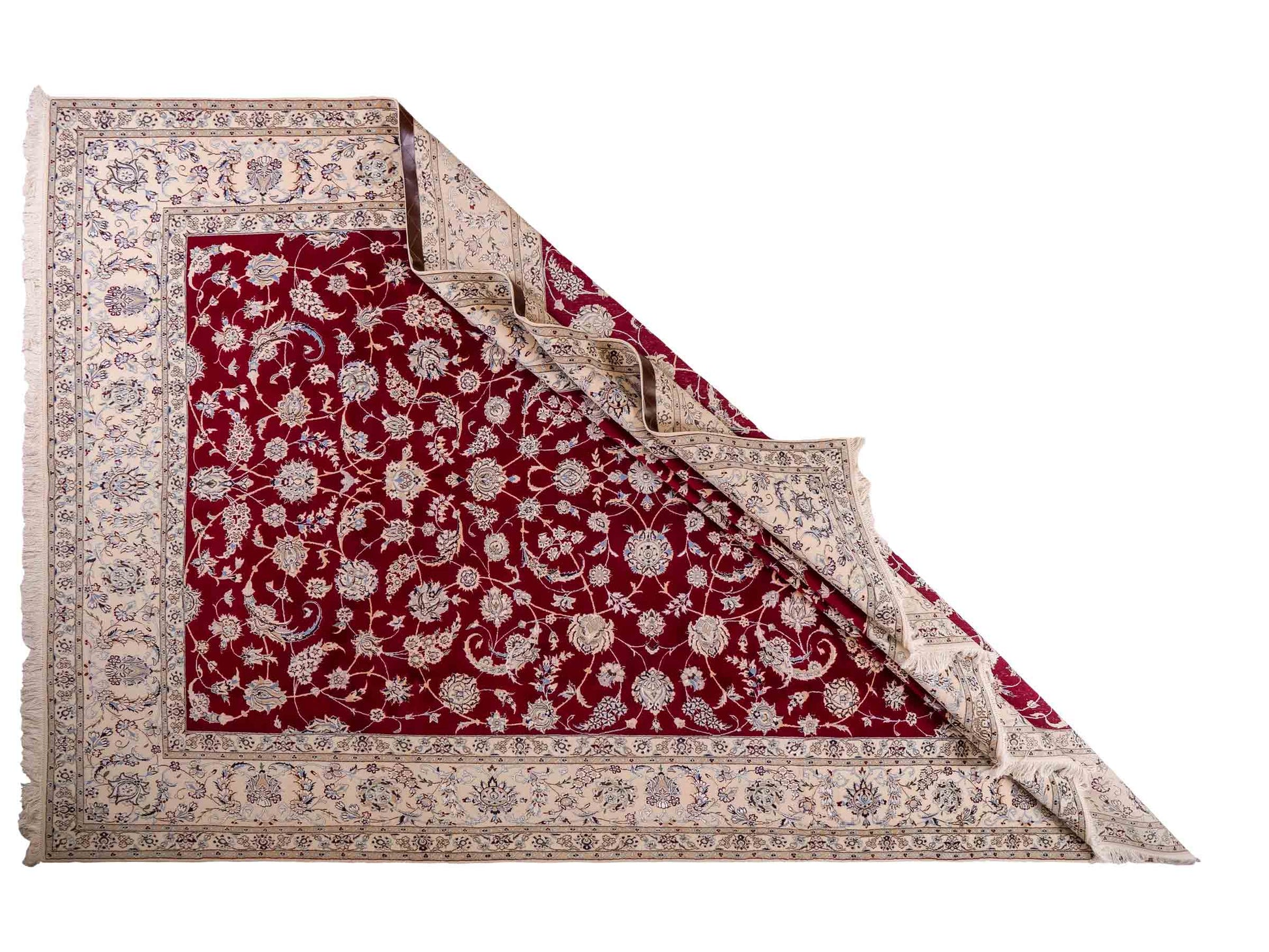 Sehr feiner, handgeknüpfter Nain 6La Perserteppich aus Wolle mit Seide von Khademi. Farbe: Cremeweiß, rot. Größe: 312 x 209 cm. Vertrieb durch JUPITER Intl.