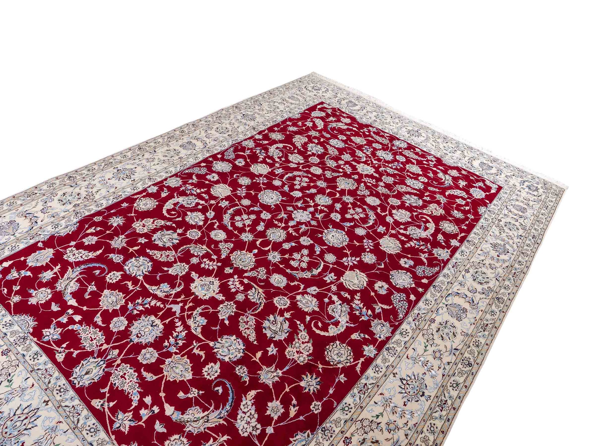 Sehr feiner, handgeknüpfter Nain 6La Perserteppich aus Wolle mit Seide von Khademi. Farbe: Cremeweiß, rot. Größe: 312 x 209 cm. Vertrieb durch JUPITER Intl.