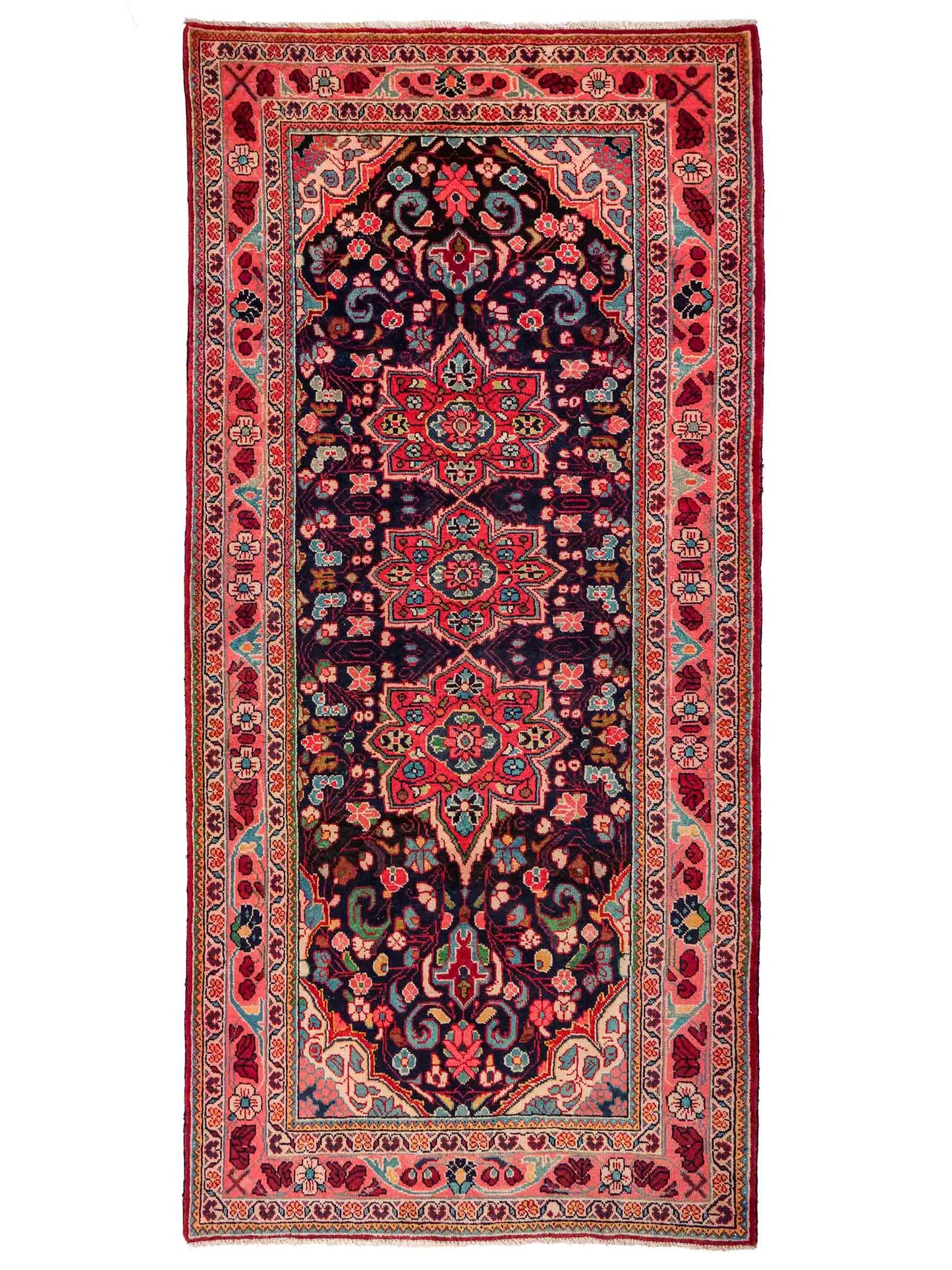 Handgeknüpfter Sarough Mahal Perserteppich aus Wolle von Khademi. Farbe: Blau, Rot. Größe: 317 x 137 cm. Vertrieb durch JUPITER Intl.
